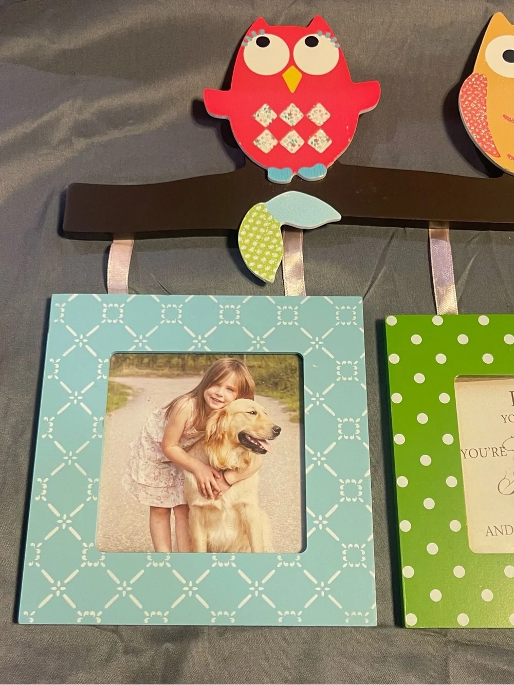 Whimsical Owl Triple Picture Frame - Pink, Green & Blue